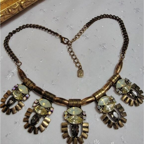 CHICO'S ANTIQUE GOLD TONE YELLOW 16"-20" NECKLACE GOLD STATEMENT NECKLACE - Picture 3 of 7